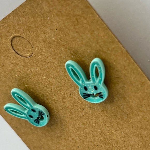 Teal rabbit stud earrings - Picture 2 of 3